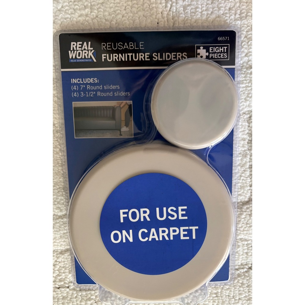 Real Work 8 Piece Reusable Furniture Sliders for Carpet 7in and 3.5in 66571